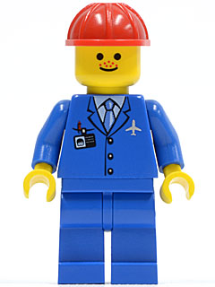 Airport - Blue 3 Button Jacket & Tie, Red Construction Helmet, Freckles