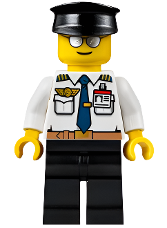 Airport - Pilot, White Shirt with Dark Blue Tie, Belt and ID Badge, Black Legs, Black Hat