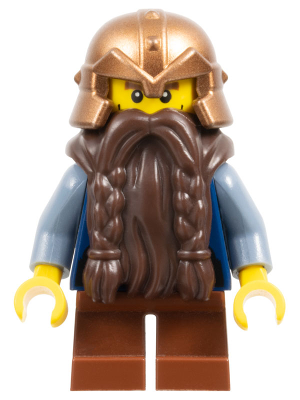 Fantasy Era - Dwarf, Dark Brown Beard, Copper Helmet with Studded Bands, Sand Blue Arms, Vertical Cheek Lines