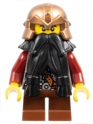 Fantasy Era - Dwarf, Black Beard, Copper Helmet with Studded Bands, Dark Red Arms