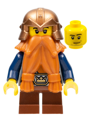 Fantasy Era - Dwarf, Dark Orange Beard, Copper Helmet with Studded Bands, Dark Blue Arms, Smirk and Stubble Beard