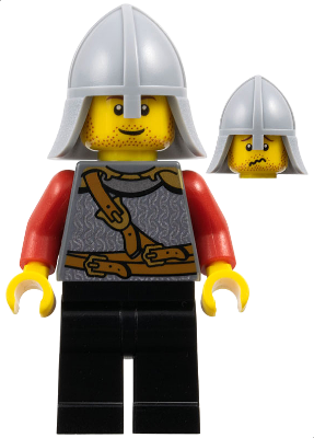 Kingdoms - Lion Knight Scale Mail with Chest Strap and Belt, Helmet with Neck Protector, Stubble Smile (Dual Sided Head)