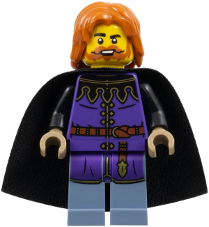 Queen's Tax Collector - Dark Purple Surcoat, Sand Blue Legs, Black Cape, Dark Orange Hair