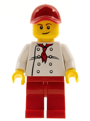 Chef - White Torso with 8 Buttons, Red Legs and Red Cap with Hole (City Square Hot Dog Vendor)
