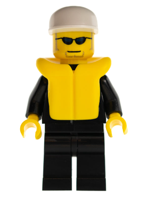 Police - City Suit with Blue Tie and Badge, Black Legs, Sunglasses, White Cap, Life Jacket