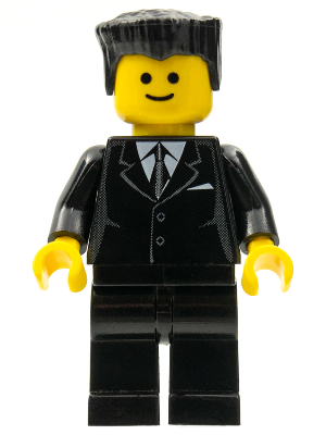 Suit Black, Black Flat Top Hair, Standard Grin