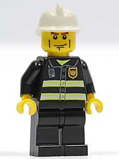 Fire - Reflective Stripes, Black Legs, White Fire Helmet, Cheek Lines, Yellow Hands
