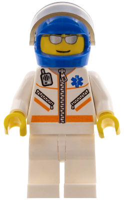 Doctor - Male, Jacket with Zipper and EMT Star of Life, White Legs, Blue Helmet, Trans-Brown Visor, Silver Sunglasses