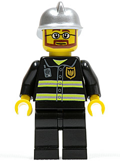 Fire - Reflective Stripes, Black Legs, Silver Fire Helmet, Beard and Glasses (Hovercraft Pilot)