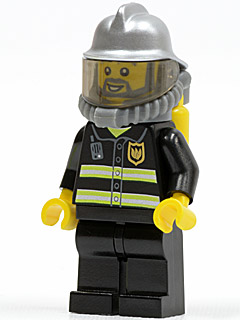 Fire - Reflective Stripes, Black Legs, Silver Fire Helmet, Gray Beard, Yellow Air Tanks