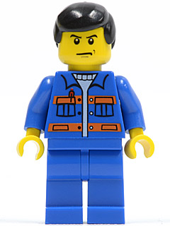 Blue Jacket with Pockets and Orange Stripes, Blue Legs, Black Male Hair