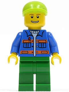 Blue Jacket with Pockets and Orange Stripes, Green Legs, Lime Short Bill Cap