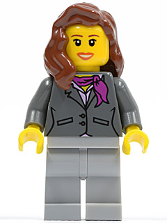 Dark Bluish Gray Jacket with Magenta Scarf, Light Bluish Gray Legs, Reddish Brown Female Hair over Shoulder, Peach Lips