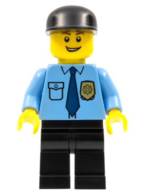 Police - City Shirt with Dark Blue Tie and Gold Badge, Black Legs, Black Cap