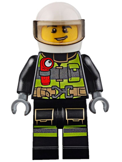 Fire - Reflective Stripes with Utility Belt and Flashlight, White Helmet, Trans-Brown Visor, Lopsided Grin