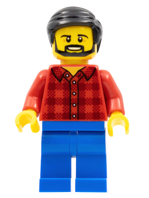 Male - Red Plaid Flannel Shirt, Blue Legs, Black Hair, Beard