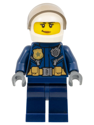 Police - City Leather Jacket with Gold Badge and Utility Belt, White Helmet, Trans-Brown Visor, Peach Lips Smirk