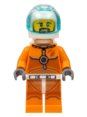 Astronaut - Male, Orange Spacesuit with Dark Bluish Gray Lines, Trans Light Blue Large Visor, Black Angular Beard