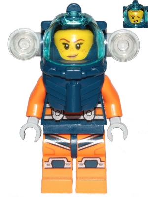 Deep Sea Diver - Female, Dark Blue Helmet, Side Lamps, Smirk / Left Eye Squinted