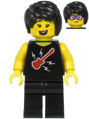 Plane Passenger - Female, Black Hair, Black Sleeveless Top with Red Guitar, Black Legs
