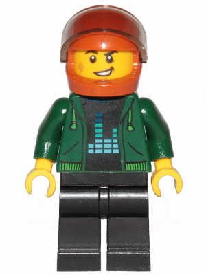 Detective - Male, Dark Green Hoodie, Black Legs, Dark Orange Helmet, Trans-Brown Visor