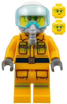 Fire - Reflective Stripes, Bright Light Orange Suit, White Helmet, Breathing Apparatus, Green Glasses