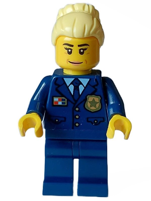 Police - City Chief Female, Dark Blue Jacket and Legs, Bright Light Yellow Hair, Smile