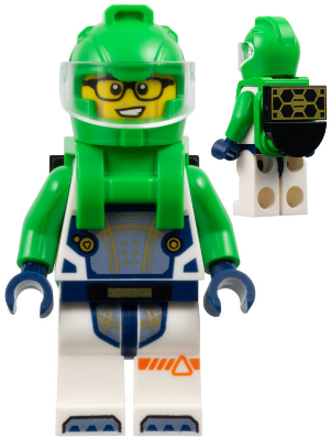 Astronaut - Male, White Spacesuit with Bright Green Arms, Bright Green Helmet, Bright Green Backpack with Solar Panel, Glasses