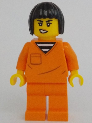 Police - City Jail Prisoner Female, Orange Prison Jumpsuit, Black Bob Cut Hair Short