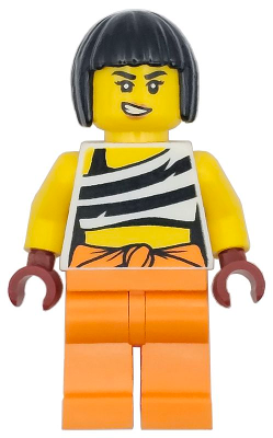 Police - City Bandit Crook Female, White Tank Top Cropped with Black Stripes, Orange Legs, Black Bob Cut Hair