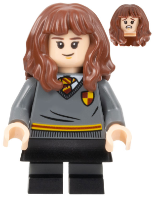 Hermione Granger - Gryffindor Sweater with Crest, Black Skirt, Black Short Legs with Dark Bluish Gray Stripes
