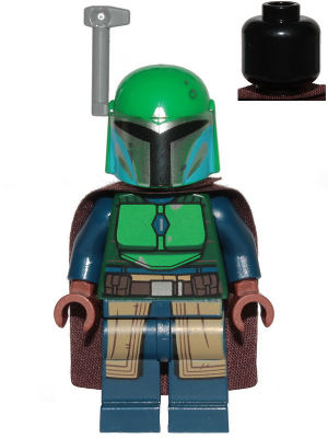 Mandalorian Tribe Warrior - Female, Dark Brown Cape, Green Helmet with Antenna / Rangefinder