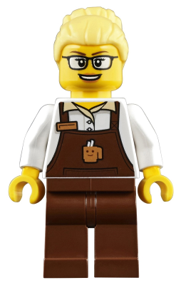 Barista - Female, Reddish Brown Apron with Cup and Name Tag, Reddish Brown Legs, Bright Light Yellow Hair, Glasses