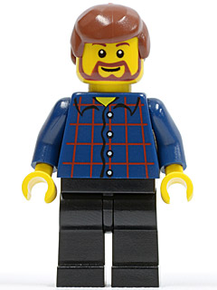 Plaid Button Shirt, Black Legs, Reddish Brown Male Hair, Reddish Brown Beard and Eyebrows