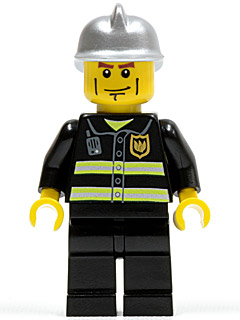 Fire - Reflective Stripes, Black Legs, Silver Fire Helmet, Cheek Lines, Yellow Hands