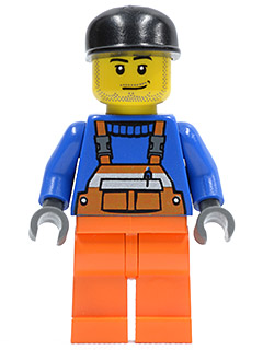 Overalls with Safety Stripe Orange, Orange Legs, Black Cap, Smirk and Stubble Beard