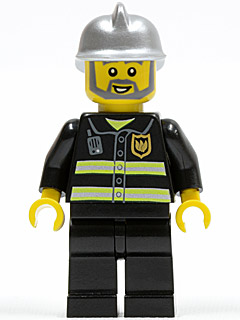 Fire - Reflective Stripes, Black Legs, Silver Fire Helmet, Gray Beard