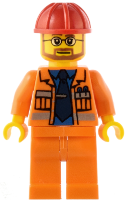 Construction Foreman - Orange Jacket with Blue Shirt, Dark Blue Tie, Red Construction Helmet
