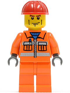 Construction Worker - Orange Zipper, Safety Stripes, Orange Arms, Orange Legs, Red Construction Helmet