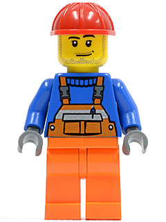 Overalls with Safety Stripe Orange, Orange Legs, Red Construction Helmet, Smirk and Stubble Beard
