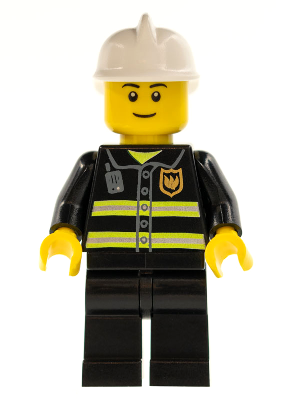 Fire - Reflective Stripes, Black Legs, White Fire Helmet, Black Eyebrows, Thin Grin, Yellow Hands
