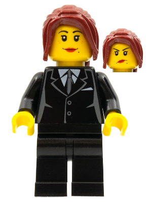 Suit Black, Dark Red Hair Ponytail Long, Female Dual Sided Head