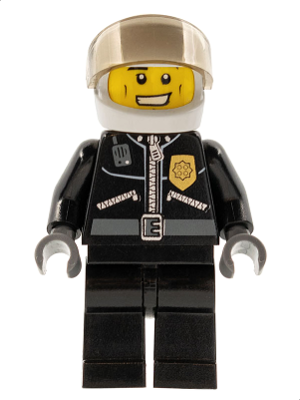 Police - City Leather Jacket with Gold Badge and 'POLICE' on Back, White Helmet, Trans-Brown Visor