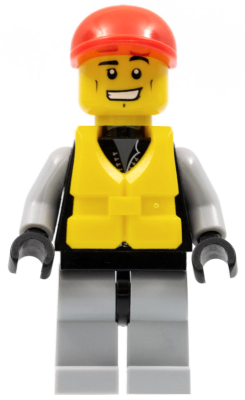 Lifeguard - Leather Jacket with Zipper, Red Lines and Logo Pattern, Life Jacket Center Buckle, Red Short Bill Cap