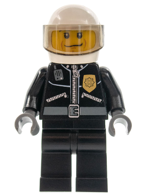 Police - City Leather Jacket with Gold Badge, White Helmet, Trans-Brown Visor, Black Eyebrows