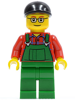 Overalls Farmer Green, Black Short Bill Cap and Glasses
