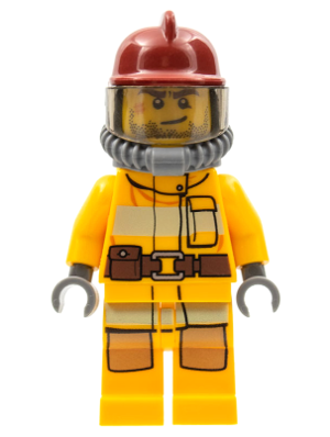 Fire - Bright Light Orange Fire Suit with Utility Belt, Dark Red Fire Helmet, Yellow Air Tanks