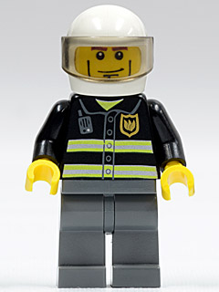 Fire - Reflective Stripes, Dark Bluish Gray Legs, White Standard Helmet, Cheek Lines