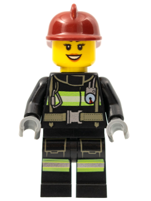 Fire - Reflective Stripes with Utility Belt, Dark Red Fire Helmet, Black Eyebrows
