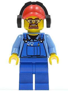 Cargo Worker - Overalls with Tools in Pocket Blue, Red Cap with Hole, Headphones, Safety Goggles